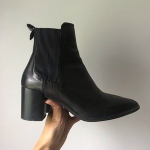 ZARA Block Heel Pointed Toe Leather Ankle Boots